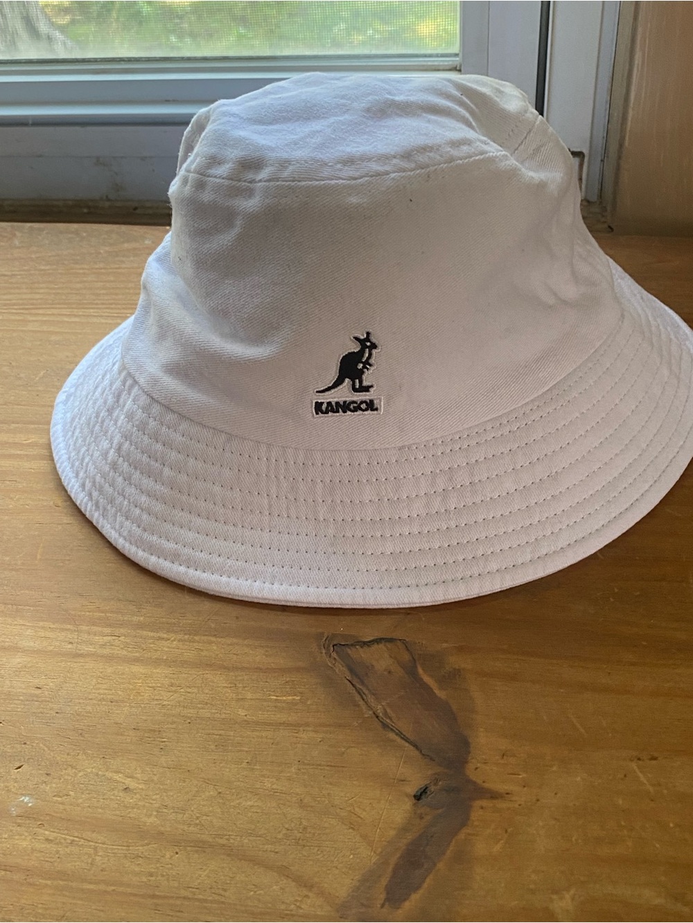 Kangol White Bucket Hat with Black Kangaroo Logo